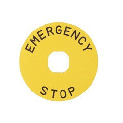 BET90P ⟡ Табличка для аварийной кнопки пластиковая Ø 90 мм. «EMERGENCY STOP»